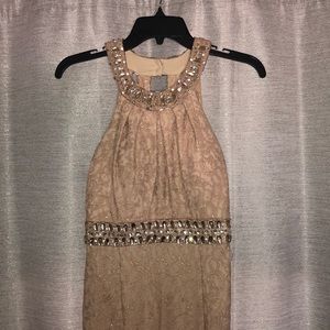 Gorgeous Champagne & Gold Lace Evening Gown